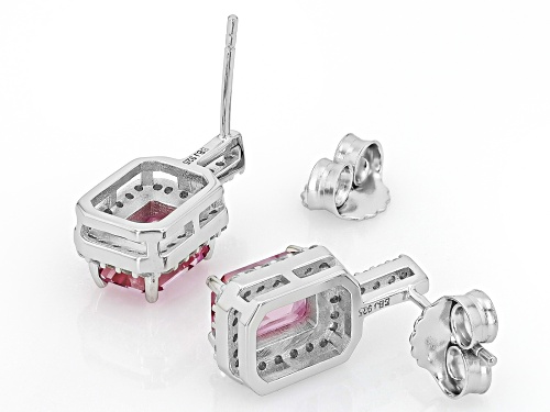 Pre-Owned 2.80ct Rectangular Octagonal Pink Topaz With 1.04ctw White Topaz Rhodium Over Silver Earri