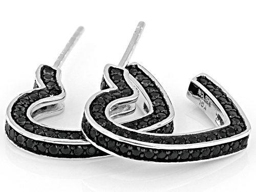 Pre-Owned 1.49ctw Black Spinel Rhodium Over Sterling Silver Heart Hoop Earrings
