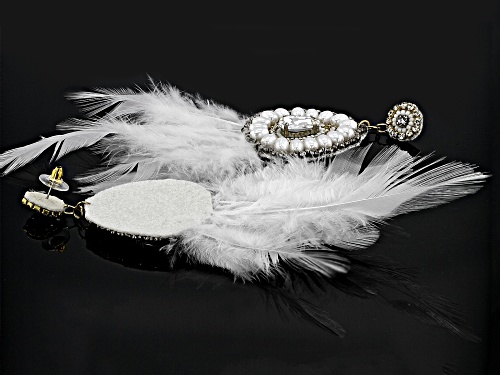 Pre-Owned Off Park® Collection Glass Crystal With Imitation Pearl & Faux Feather Gold Tone Dangle Ea