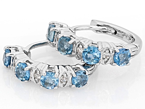 Pre-Owned 0.41ctw Round Ofiki Nigerian Aquamarine With 0.05ctw Zircon Rhodium Over Silver Earrings