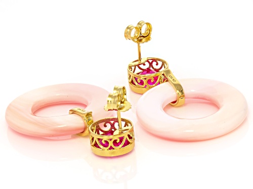 Pre-Owned 30mm Pink Conch Shell With 8.16ctw Lab Pink Sapphire 18k Yellow Gold Over Sterling Silver