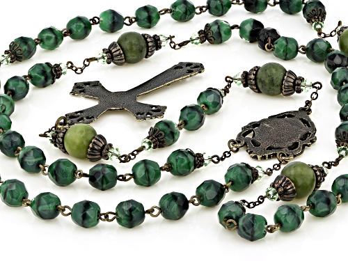 Pre-Owned Artisan Collection Of Ireland™ Glass Beads & 10mm Connemara Marble Bronze Tone Irish Rosar