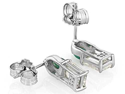 Pre-Owned 2.52ct Emerald Cut Strontium Titanite With .32ctw Emerald Rhodium Over Silver Earrings