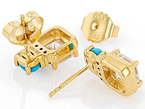 Pre-Owned MOISSANITE FIRE® 1.98CTW DEW AND SLEEPING BEAUTY TURQUOISE 14K YELLOW GOLD OVER SILVER EAR