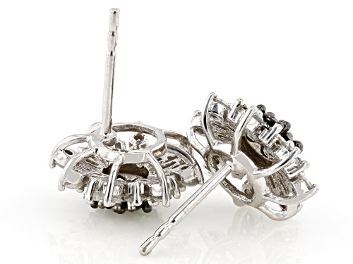 Pre-Owned 1.00ctw Round Champagne Diamond With Round & Baguette White Diamond 10k White Gold Stud Ea
