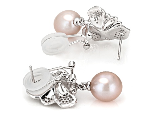 Pre-Owned 9mm Pink Cultured Freshwater Pearl With 2.16ctw Topaz Rhodium Over Sterling Earrings