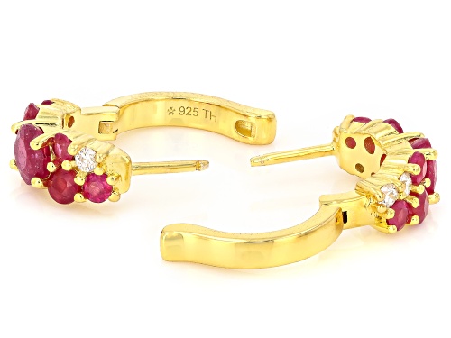 Pre-Owned 2.50ctw Mahaleo® Ruby with 0.20ctw Prazana® Lab-Grown Diamonds 18k Gold Over Silver Earrin