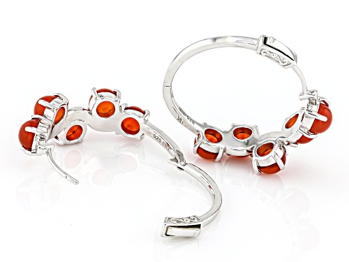 Pre-Owned 6mm round Cabochon Carnelian Rhodium Over Sterling Silver Hoop Earrings