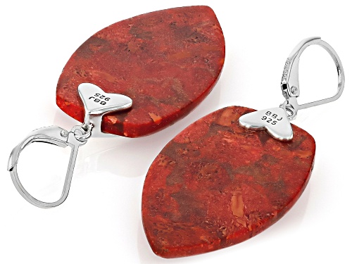 Pre-Owned 33x19mm Freeform Cut Red Coral Sterling Silver Dangle Earrings