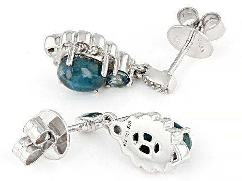 Pre-Owned 7x5mm Blue Apatite Cats Eye With 0.32ctw Sapphire And Diamond Rhodium Over Sterling Silver
