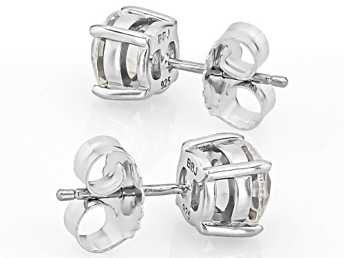 Pre-Owned 2.98ctw Round European Cut Strontium Titanate Rhodium Over Sterling Silver Stud Earrings