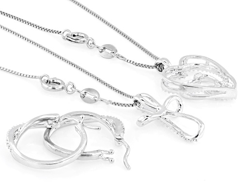 Pre-Owned Bella Luce® 0.05ctw White Diamond Simulant Rhodium Over Brass Pendant and Hoop Earring Set