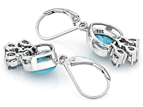 Pre-Owned 8mm Heart Turquoise, .87ctw Glacier Topaz™,.29ctw White Zircon Rhodium Over Silver Earring