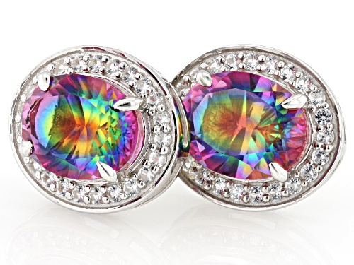 Pre-Owned 3.24ct Rainbow Quartz Doublet with 0.40ctw Lab White Sapphire Rhodium Over Sterling Silver