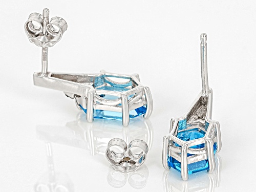 Pre-Owned 2.24ctw Hexagon Swiss Blue Topaz & .005ctw Blue Diamond Sterling Silver Earrings