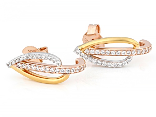 Pre-Owned 0.69ctw White Zircon Rhodium, 18k Rose and Yellow Gold Over Sterling Silver Tri-Color Earr