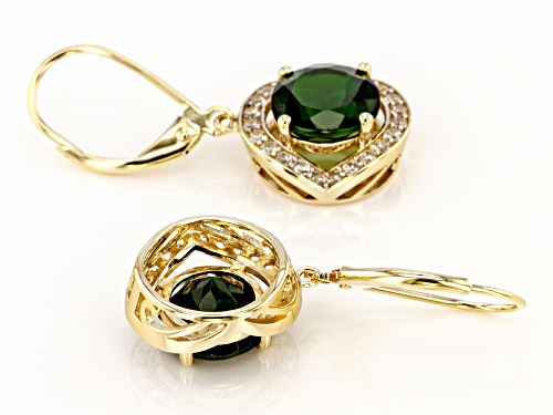 Pre-Owned 3.61ctw Round Chrome Diopside and .58ctw Round White Zircon 14k Yellow Gold Dangle Earring