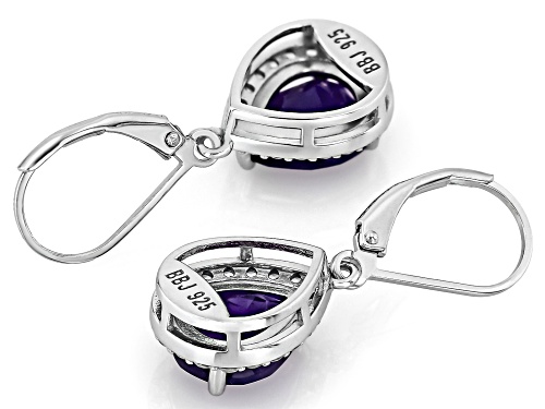 Pre-Owned 3.50ctw Pear shape African Amethyst With .61ctw Lab White Sapphire Rhodium Over Silver Ear
