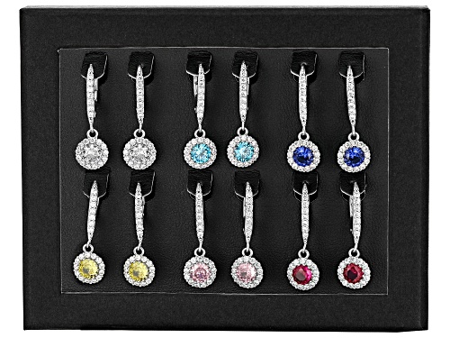 Pre-Owned Bella Luce® Ottone 13.60ctw Multi-Gemstone Simulant Rhodium Plated Earring Set