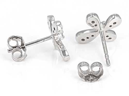 Pre-Owned 0.10ctw Round White Diamond Rhodium Over Sterling Silver Cross Earrings