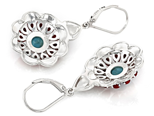 Pre-Owned Southwest Style by JTV™ 7mm Turquoise with Pear Shape Coral Sterling Silver Earrings