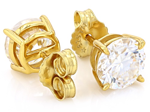 Pre-Owned MOISSANITE FIRE® 5.40CTW DEW ROUND BRILLIANT 14K YELLOW GOLD OVER SILVER STUD EARRINGS