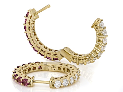 Pre-Owned 1.68ctw Grape Garnet With 1.38ctw Moissanite 18K Yellow Gold Over Silver Reversible Hoop E