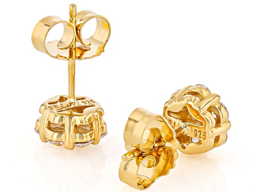 Pre-Owned MOISSANITE FIRE® 0.84CTW DEW ROUND 14K YELLOW GOLD OVER SILVER EARRINGS