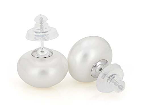 Pre-Owned 14mm White Cultured Freshwater Pearl Rhodium Over Sterling Silver Stud Earrings