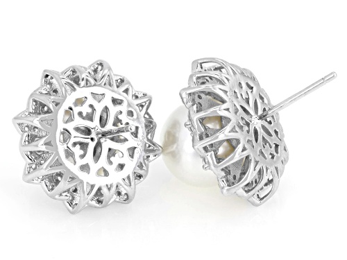 Pre-Owned Pearlfection® 10mm Platinum Simulant With Bella Luce® Rhodium Over Sterling Silver Earring