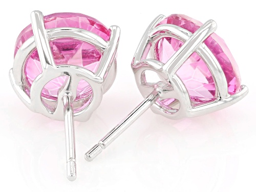 Pre-Owned 6.50ctw Round Hot Pink Quartz Rhodium Over Sterling Silver Earrings