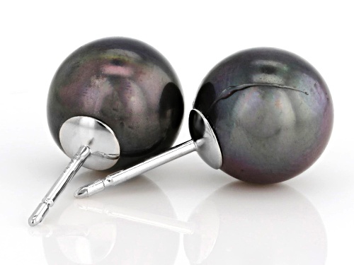 Pre-Owned 8mm Cultured Tahitian Pearl Rhodium Over Sterling Silver Stud Earrings