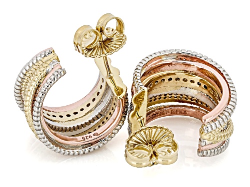Pre-Owned Judith Ripka 3.00ctw Bella Luce® Rhodium with Yellow & Rose 14k Gold Clad Multi-Band Hoop
