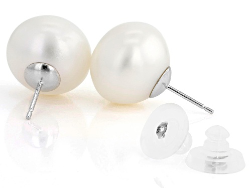 Pre-Owned 13mm White Cultured Freshwater Pearl Rhodium Over Sterling Silver Stud Earrings