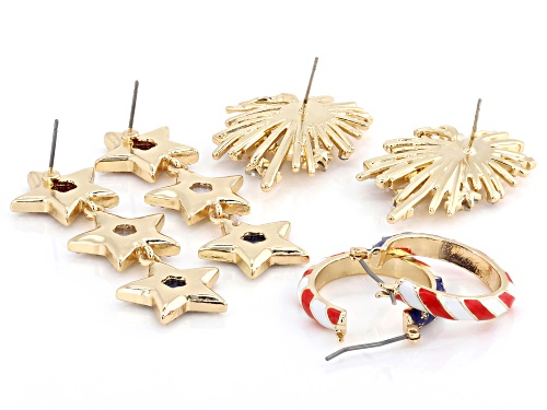 Pre-Owned Off Park® Collection, Multi-Color Acrylic Gold Tone Patriotic Earring Set of 3