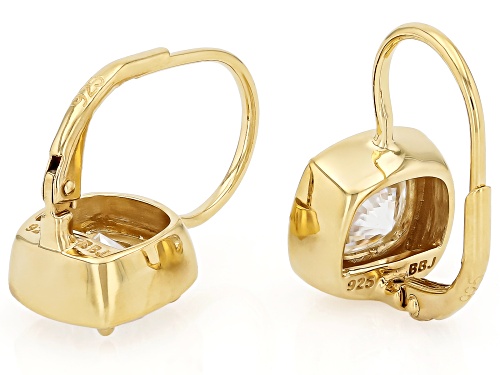 Pre-Owned MOISSANITE FIRE® 3.40CTW DEW SQUARE CUSHION 14K YELLOW GOLD OVER SILVER EARRINGS