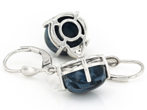 Pre-Owned 10mm Blue Pietersite With 0.04ctw White Zircon Rhodium Over Sterling Silver Dangle Earring