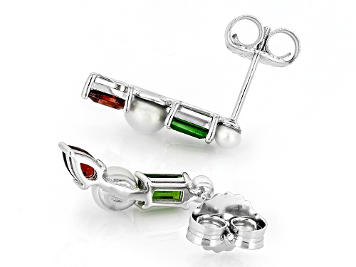 Pre-Owned 0.88ctw Chrome with Vermelho Garnet™ & Cultured Freshwater Pearl Rhodium Over Silver Earri