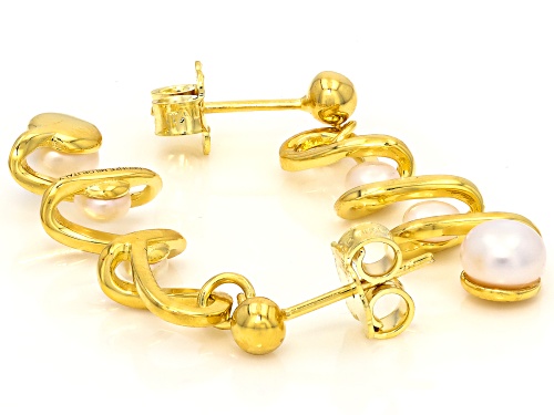 Pre-Owned Genusis™ 4mm and 6mm White Cultured Freshwater Pearl 18k Yellow Gold Over Bronze Earrings