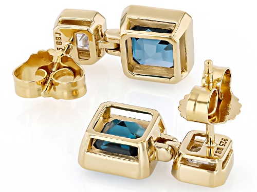 Pre-Owned 3.81ctw London Blue Topaz With 0.88ctw Moissanite 18K Yellow Gold Over Sterling Silver Ear