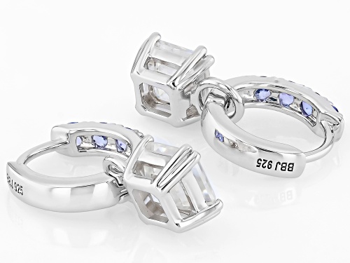 Pre-Owned MOISSANITE FIRE® 3.70CTW DEW ASSCHER CUT WITH 0.53CTW  ROUND TANZANITE PLATINEVE® EARRINGS