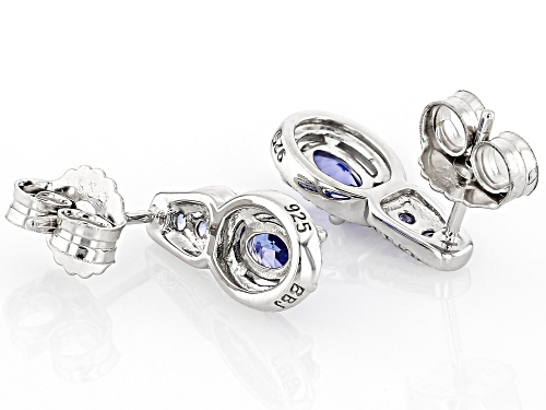 Pre-Owned 0.77ctw Oval And 0.14ctw Round Tanzanite With .03ctw Diamond Accent Rhodium Over Silver Ea