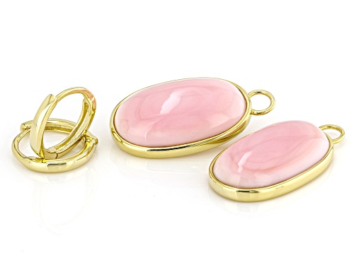 Pre-Owned 20x12mm Pink Conch Shel 18k Yellow Gold Over Sterling Silver Earrings