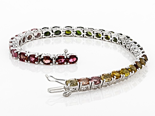 Pre-Owned 10.38ctw Oval Multi Tourmaline Rhodium Over Sterling Silver Bracelet - Size 7.5