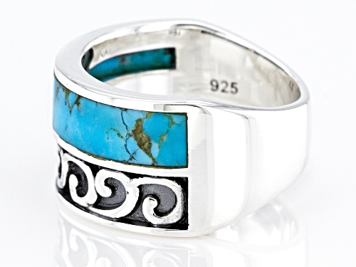 Pre-Owned Southwest Style By JTV™ 22 x 4.5mm Blue Turquoise Rhodium Over Silver Inlay Ring - Size 6