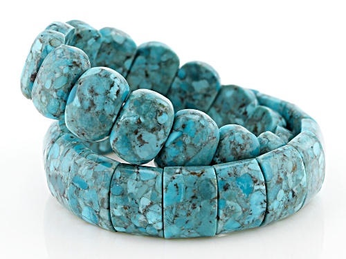 Pre-Owned Southwest Style By JTV™ 18x13mm Rectangular & Pillow Shape Turquoise 2 Stretch Bracelet Se