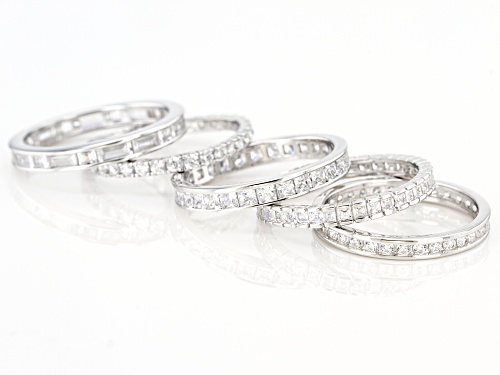 Pre-Owned Bella Luce ® 6.80ctw Rhodium Over Sterling Silver Eternity Band Rings- Set of 5 - Size 8