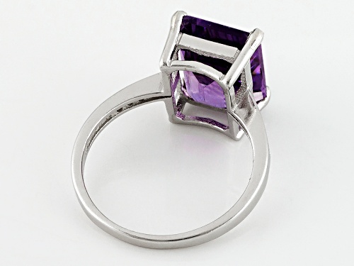 Pre-Owned 4.00ct Emerald Cut Brazilian Amethyst With .06ctw Cubic Zirconia Rhodium Over Silver Solit - Size 7