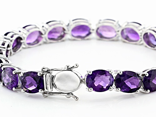Pre-Owned 28.98ctw Oval African Amethyst Rhodium Over Sterling Silver Tennis Bracelet - Size 8