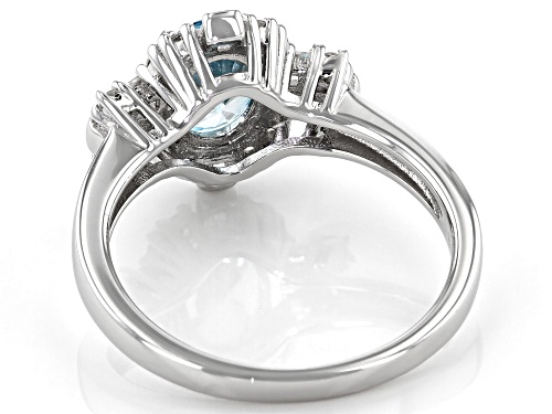 Pre-Owned 1.70ct Oval blue zircon with 0.31ctw topaz and 0.21ctw zircon rhodium over sterling silver - Size 7